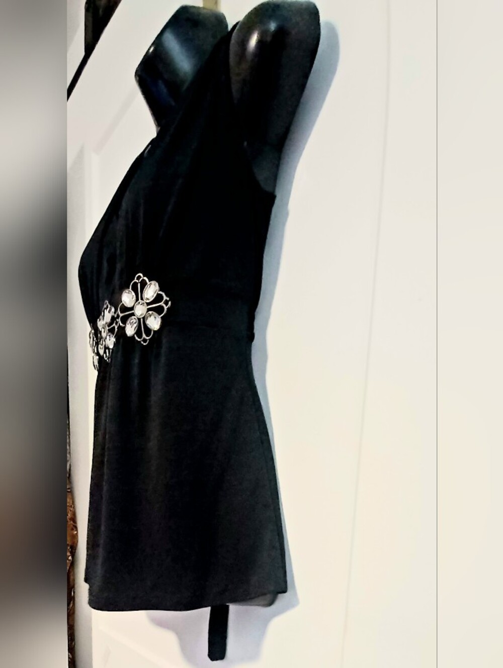 Candie's Black Floral Rhinestone Waist Belt